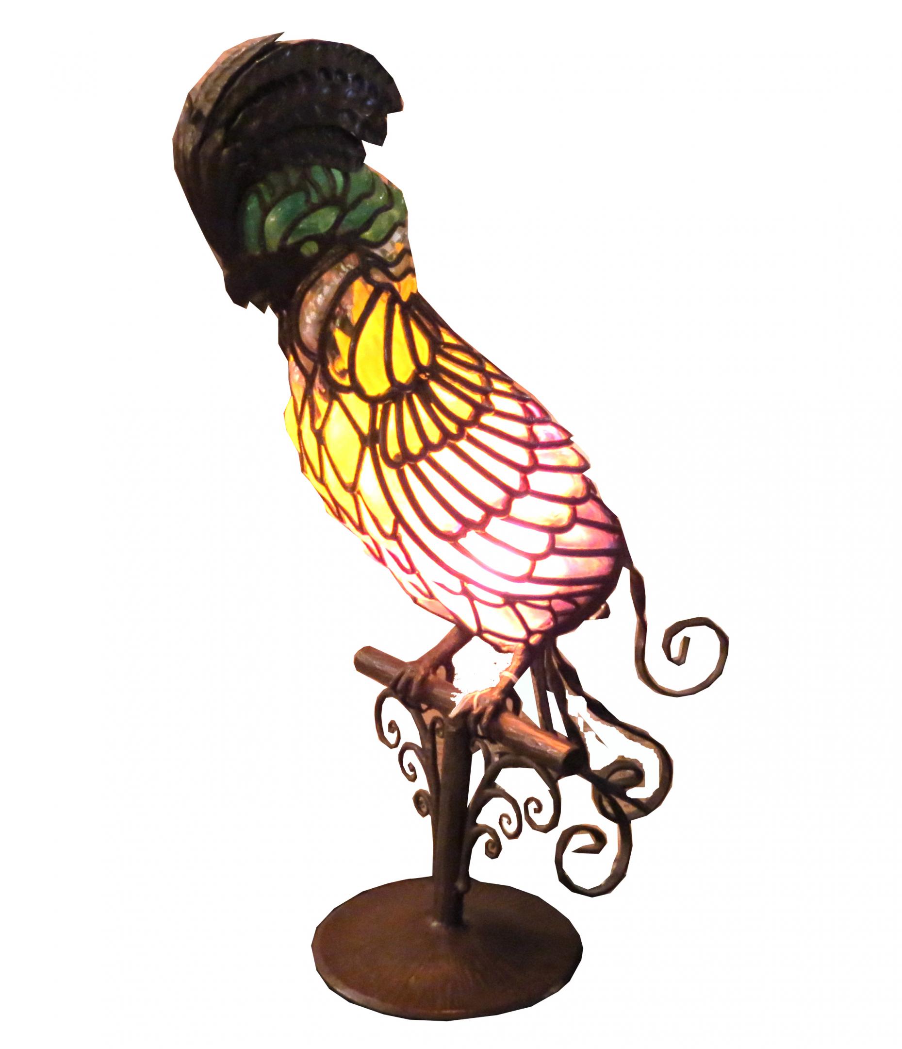 Stained Glass Cockatoo Table Lamp on Bronze Perch Modernism